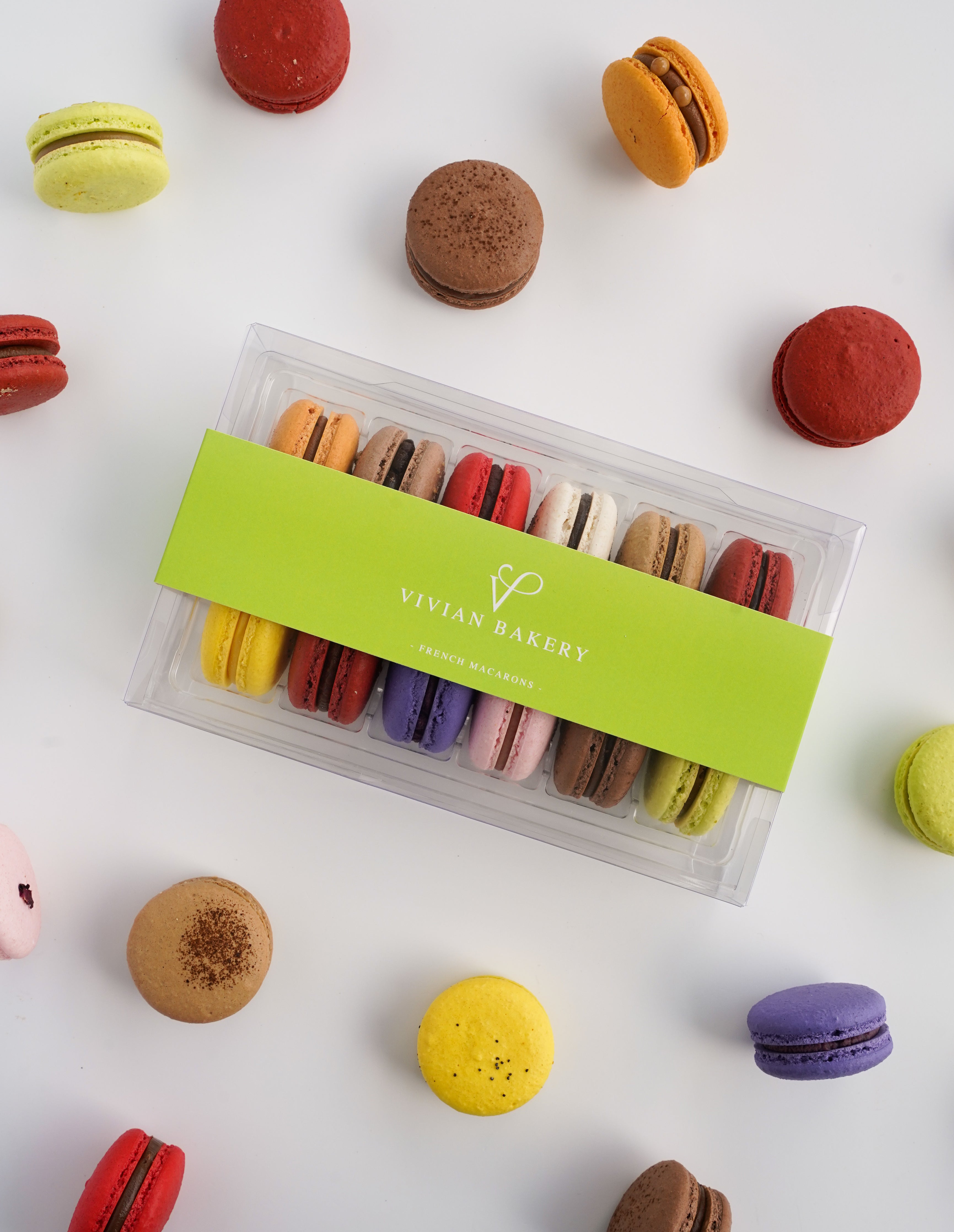 Assorted variety of macarons box